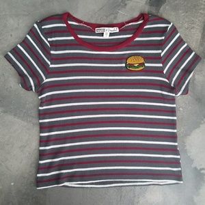Striped cheese burger patch tee
